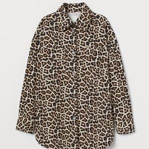 H&M cotton oversized Shirt jacket light beige/leopard print size small